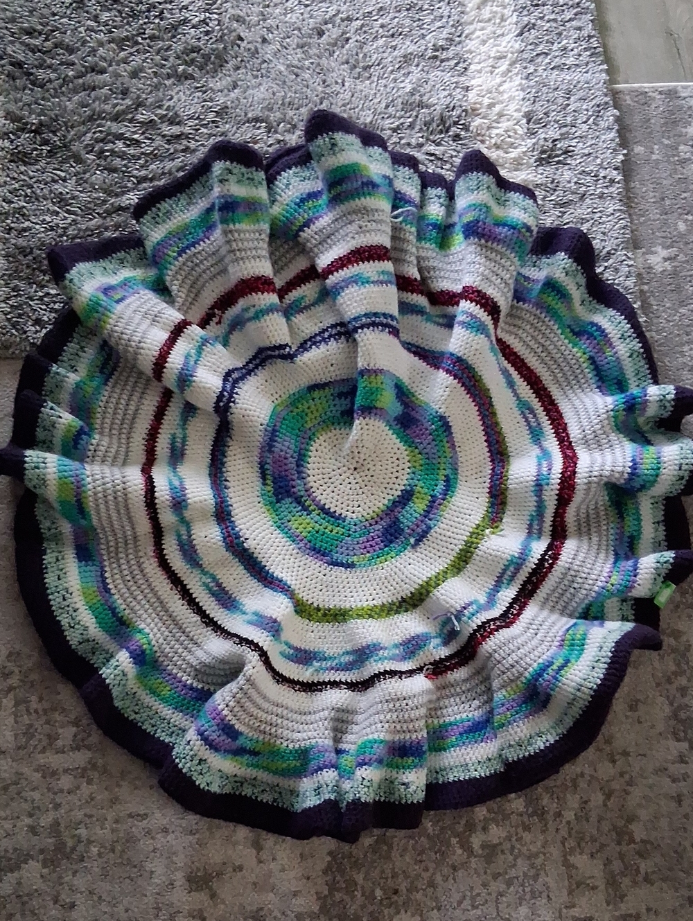 Handmade Multicolor Crochet Round Throw Blanket /rug Or Tree Skirt.